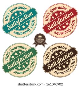 Vector : Icon Set for Quality Assurance and Quality Management Concept Present By Circle Colorful Vintage Style Icon or Sticker With Satisfaction 100 Percent Guarantee Isolated on White Background