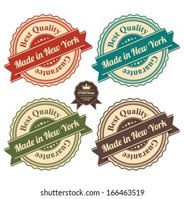 Vector : Icon Set for Quality Assurance and Quality Management Concept Present By Circle Colorful Vintage Style Icon With Made in New York Best Quality Guarantee Isolated on White Background 