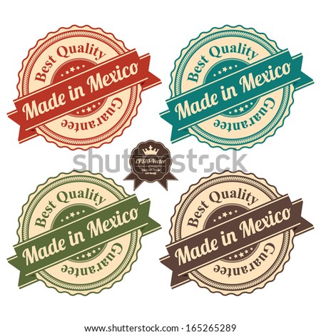 Vector : Icon Set for Quality Assurance and Quality Management Concept Present By Circle Colorful Vintage Style Icon With Made in Mexico Best Quality Guarantee Isolated on White Background 