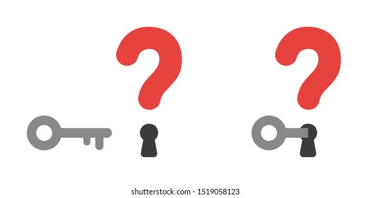 Vector icon set of question mark with keyholes and lock or unlock. Flat color style.