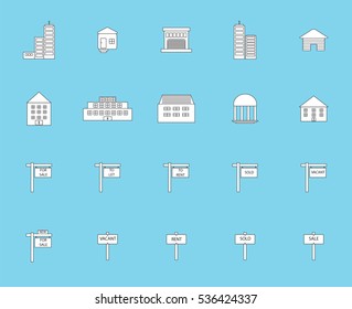 Vector icon set for real estate on blue background