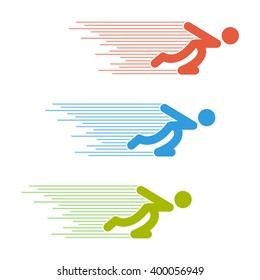 Vector icon set red, blue and green figure skating and ice skating. Colored figure skating symbol.