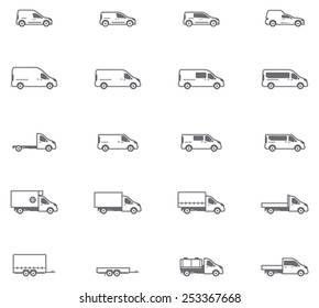 Vector Icon Set Representing Commercial Transport - Cars, Vans, Trucks