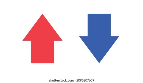 Vector icon set of rising and falling arrows. Red and blue arrows. Ideal illustration for sales, increase or decrease of invested assets, etc.