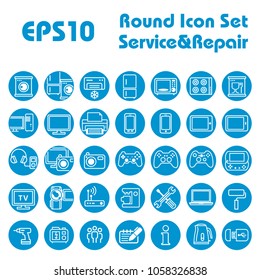 Vector Icon set. Round icons. Service, devices, repair. EPS 10