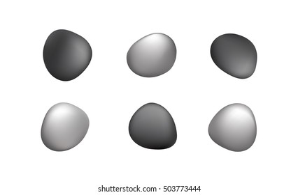 Vector icon set of round smooth irregular stones or ovals with Vector Gradient Mesh in gray black and white neutrals