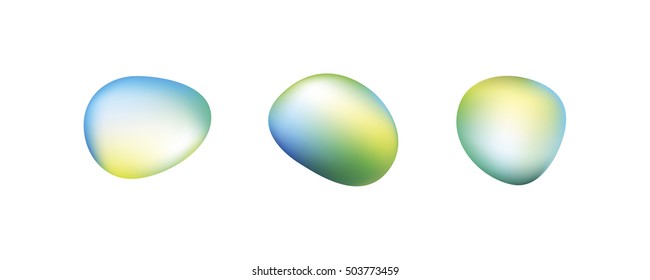 Vector icon set of round smooth irregular stones or ovals with Vector Gradient Mesh Colorful Background with Blue, Cyan, Green, and Yellow Colors