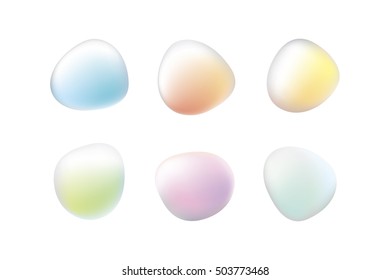 Vector icon set of round smooth irregular stones or ovals with Vector Gradient Mesh Colorful Background with Blue, Cyan, Green, Yellow, Orange, Red, Magenta, Purple Colors