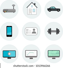 Vector Icon Set, Router, House, Car, Mobile, Membership Card, Weight, Gym, Computer, Coding, Stock Market
