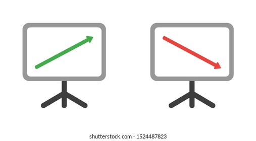 Vector icon set of sales charts moving up and down. Flat color style. 
