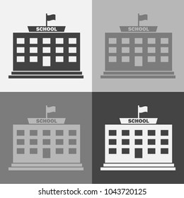 Vector icon set  of a school  building on a gray background