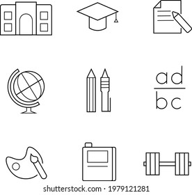 Vector icon set. School items and stuff. Education symbol and logo.
