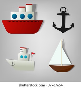 vector icon set ships for decoration book travel