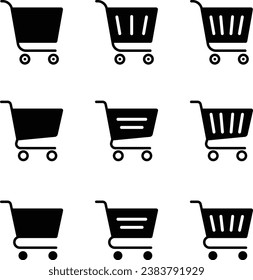 Juego de iconos vectores para carrito de compras en escenarios empresariales