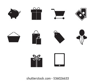 Icono de vector conjunto de compras en fondo blanco