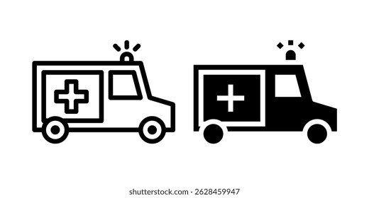 Vector icon set showcasing ambulances, perfect for emergency medical services.