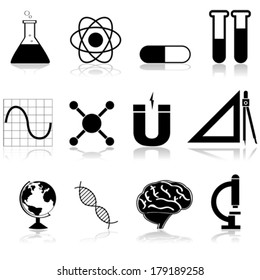 Vector icon set showing different science subjects from school and college