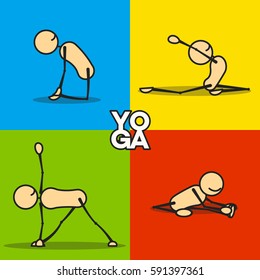 vector icon set showing different yoga poses performed by stick figures