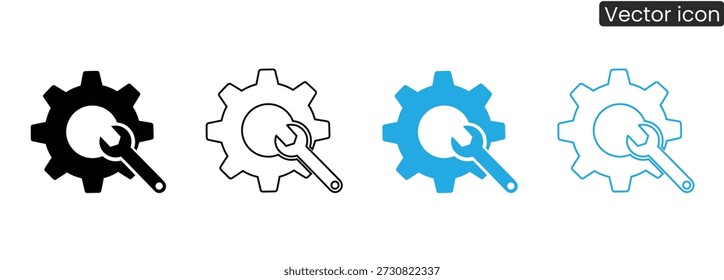 Vector icon set showing gear and wrench for settings and maintenance