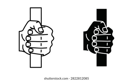A vector icon set showing a hand gripping a vertical bar, symbolizing imprisonment, protest, or strength.