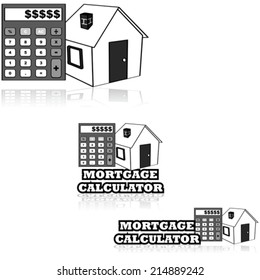 Vector icon set showing a house and a calculator alongside the words 'Mortgage calculator'