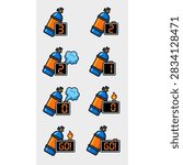 Vector icon set showing nitrous oxide tanks with countdown timer from 3 to GO, flat design