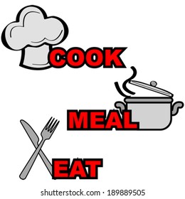 Vector icon set showing an overall cooking theme