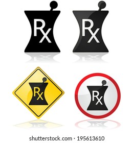 Vector icon set showing a prescription sign with different design arrangements