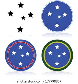 Vector Icon Set Showing A Stylized Version Of The Southern Cross Constellation