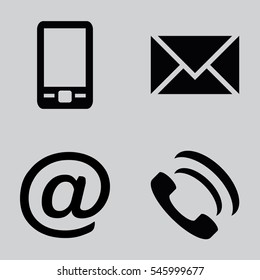 Vector icon set: simple communication icons - mobile phone, envelope, e-mail address, phone