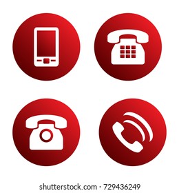 Vector icon set: simple red phone icons - mobile phone, handset, two types of traditional phone