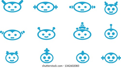 A vector icon set of simple robot faces in kawaii style. Robot family concept.
