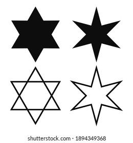 Icono vectorial conjunto de estrellas de seis puntos, incluida la estrella de David 