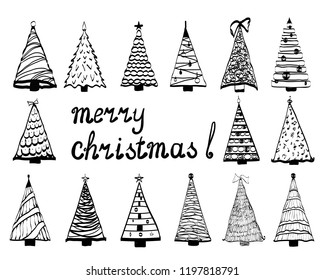 Vector icon set sketch - christmas tree vector