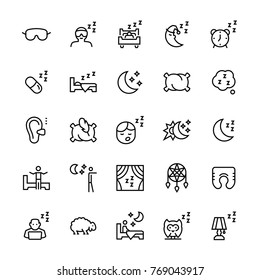 Vector icon set of sleep in line style.