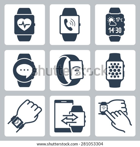 Vector icon set of smart watches