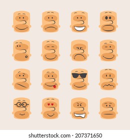 Vector icon set of smiley faces emotions mood and expression