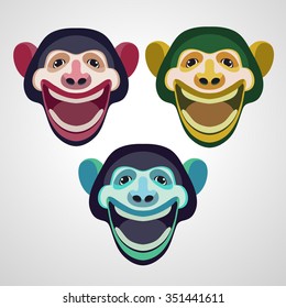 Vector icon set. Smiling Monkey Head. New Year Icon