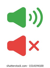 Vector icon set of sound on and off. Flat color style.