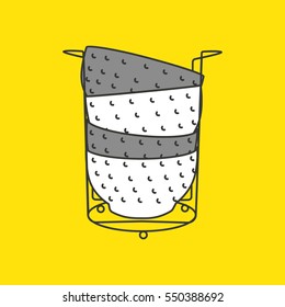 Vector icon set of soup plates. Isolated on yellow background