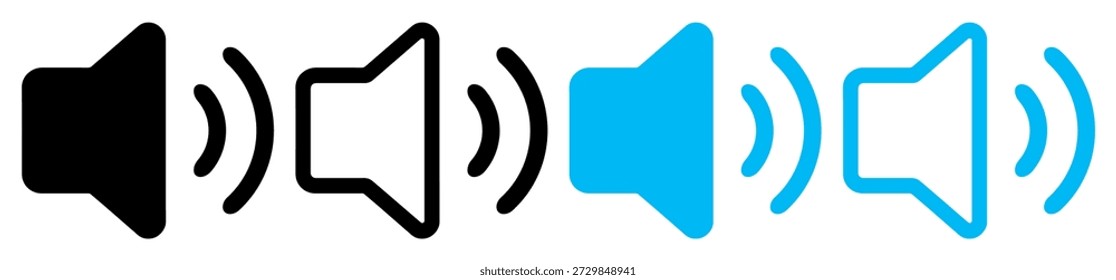 Conjunto de iconos de Vector de altavoz en varios colores y estilos, que representan sonido, audio, control de volumen y diseño de interfaz multimedia.