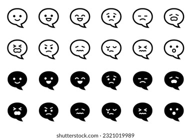 Vector icon set of speech bubbles with a face