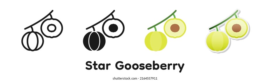 Vector icon set of Star gooseberry.