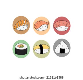 Vector Icon Set Sushi Seafood 