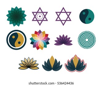 Vector icon set for symmetric geometry shapes on white background