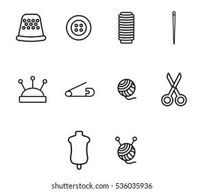 Vector icon set for tailoring and needlework on white background