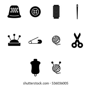 Vector icon set for tailoring and needlework on white background