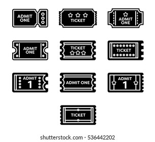 Vector icon set for tickets on white background