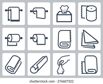 Vector icon set of towels, napkins and paper