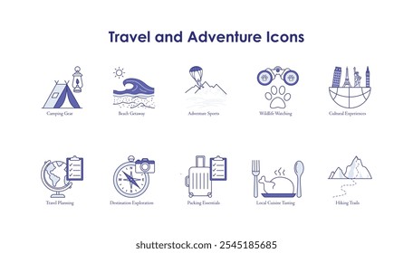 Vector Icon Set for Travel and Adventure Activities.